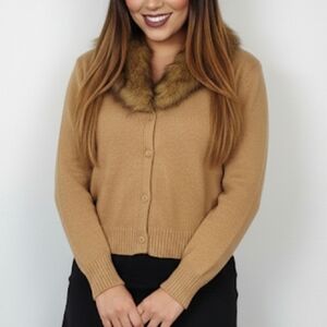 Vintage Fur Mobwife XL Sweater Kathie Lee Collection Camel Brown Tan Old Money